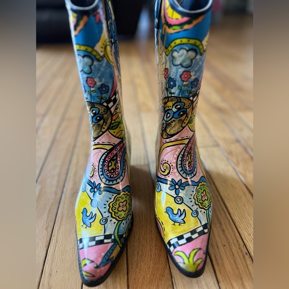 Bops by Beehive Cowboy Rubber Rain Boots Women’s Size 8 Artsy Multicolor Western - Picture 2 of 8